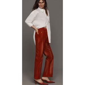 Pilcro red velvet The Annie Flocked High-Rise Straight-Leg Jeans size 27 NEW